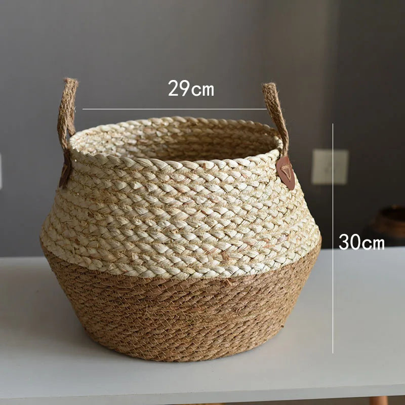 Cesta de Bambú y Algas Marinas – Estilo Nórdico para Plantas, Ropa o Almacenaje Multiusos
