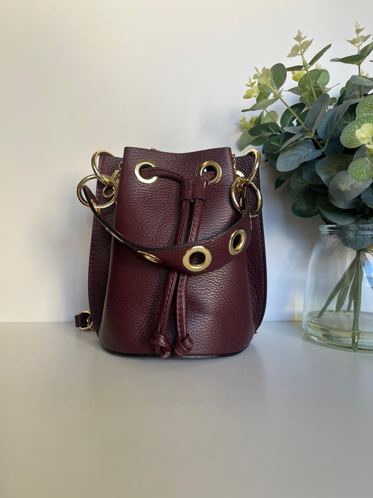 Leather Shoulder Bag with Double Pocket - Nude