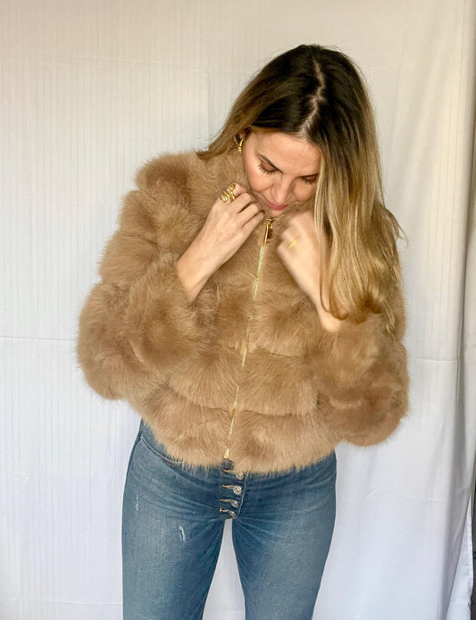 Short Beige Fur Jacket