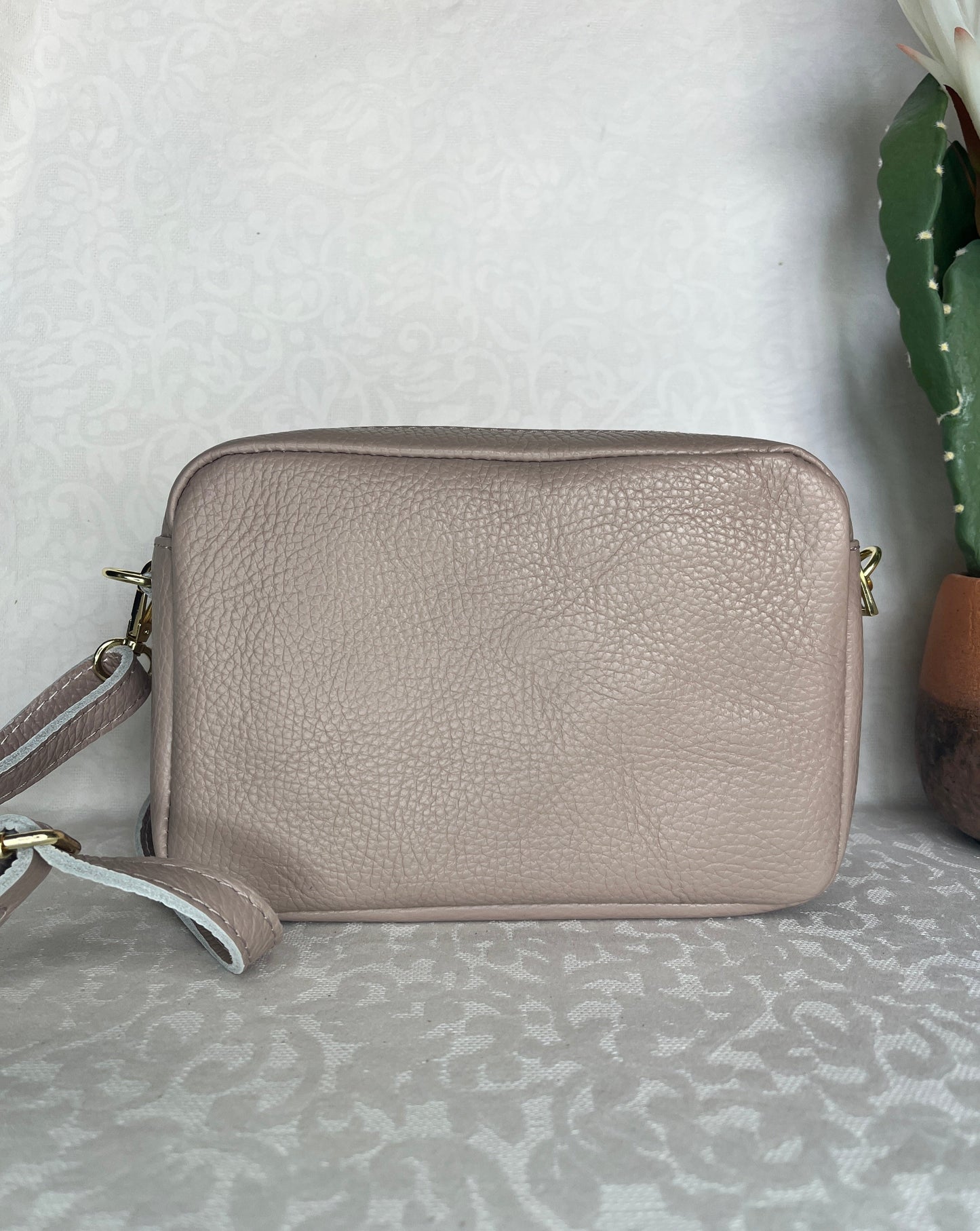 Bolso Bandolera Piel con Doble Bolsillo - Nude-Pepa Comanechi-Bolsos,Bolsos de piel