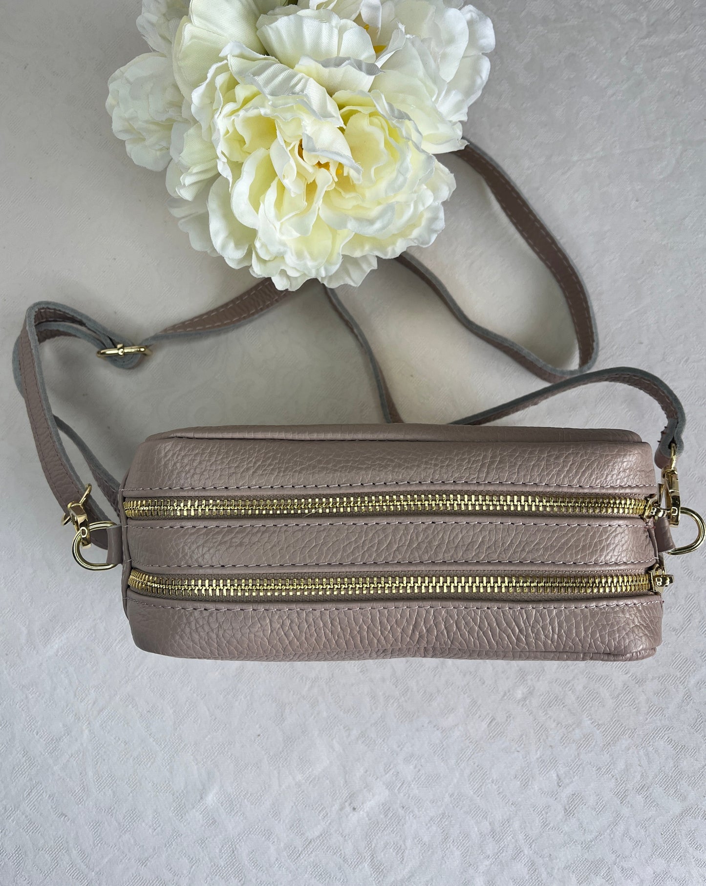 Bolso Bandolera Piel con Doble Bolsillo - Nude-Pepa Comanechi-Bolsos,Bolsos de piel