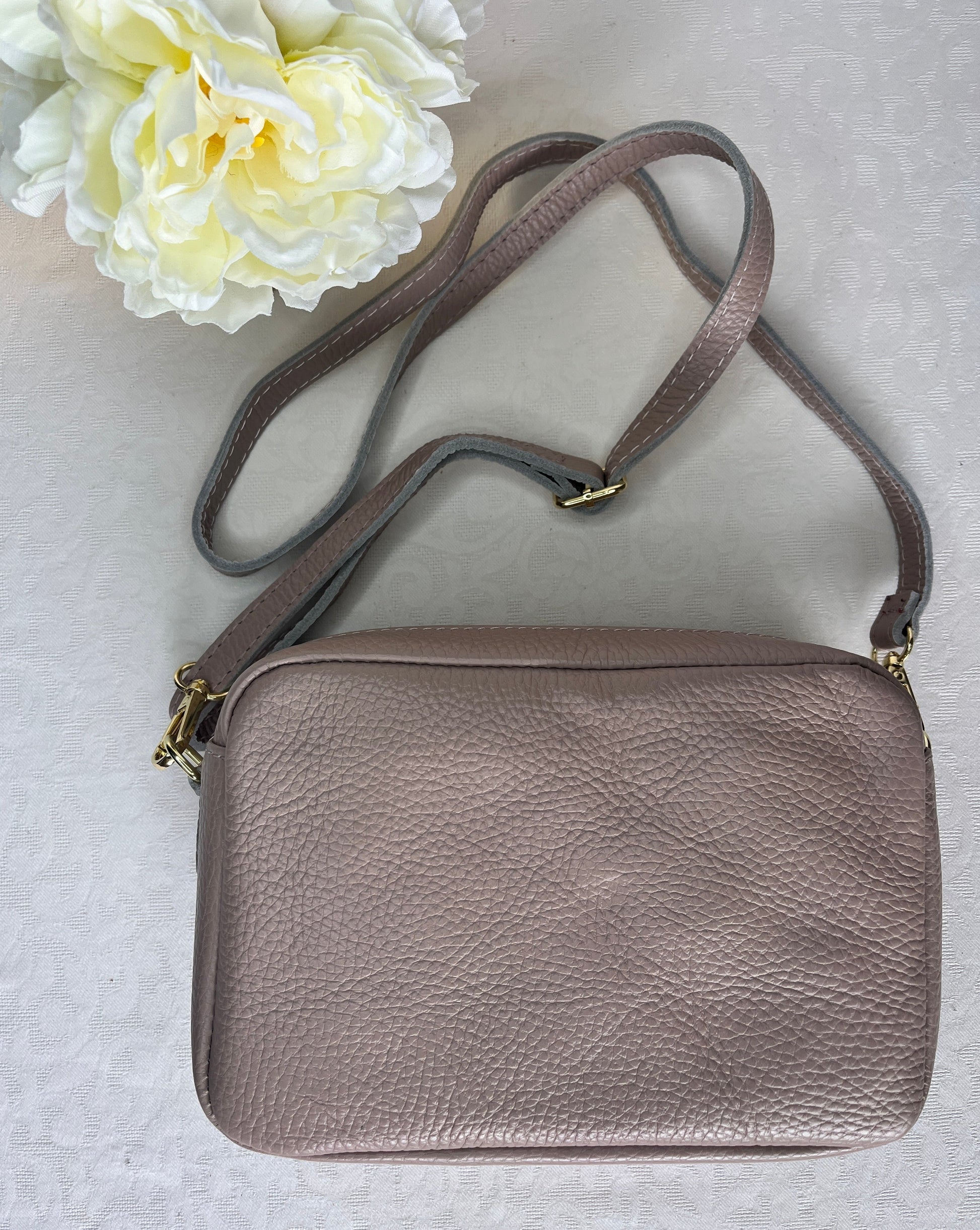 Bolso Bandolera Piel con Doble Bolsillo - Nude-Pepa Comanechi-Bolsos,Bolsos de piel