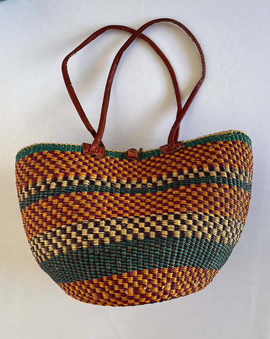 Ghanaian Artisan Carrycot with DIY Leather Handles - Multicolor 