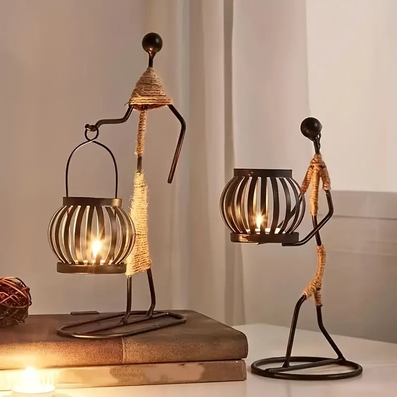 Candelabros de Metal Abstracto – Figuras Hechas a Mano, Estilo Vintage Bohemio