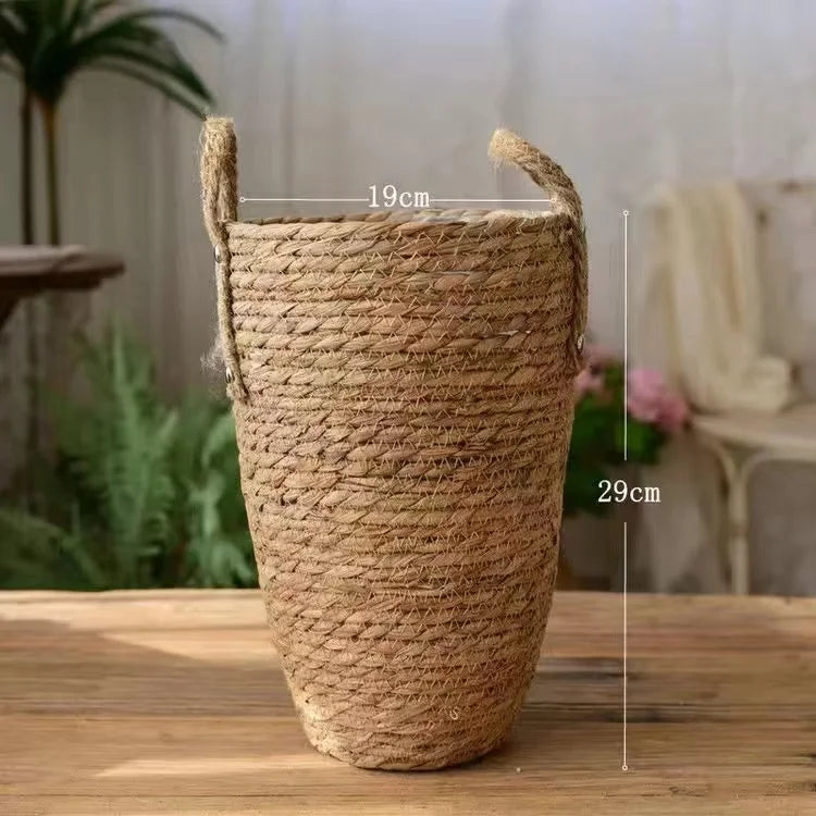 Cesta Alta de Mimbre Natural – Cubremaceta o Cesto para Decoración de Hogar