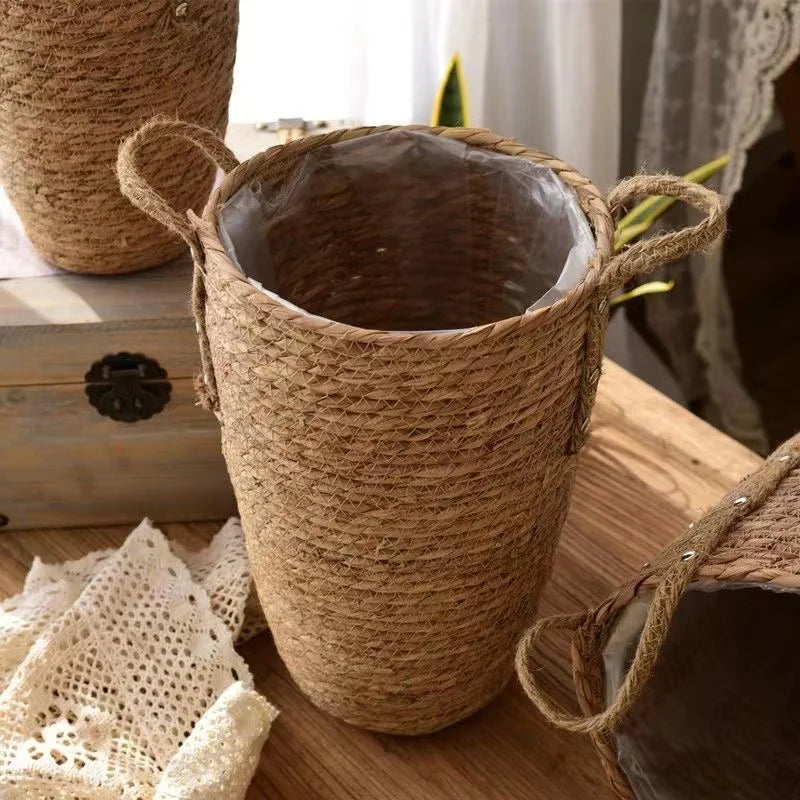 Cesta Alta de Mimbre Natural – Cubremaceta o Cesto para Decoración de Hogar