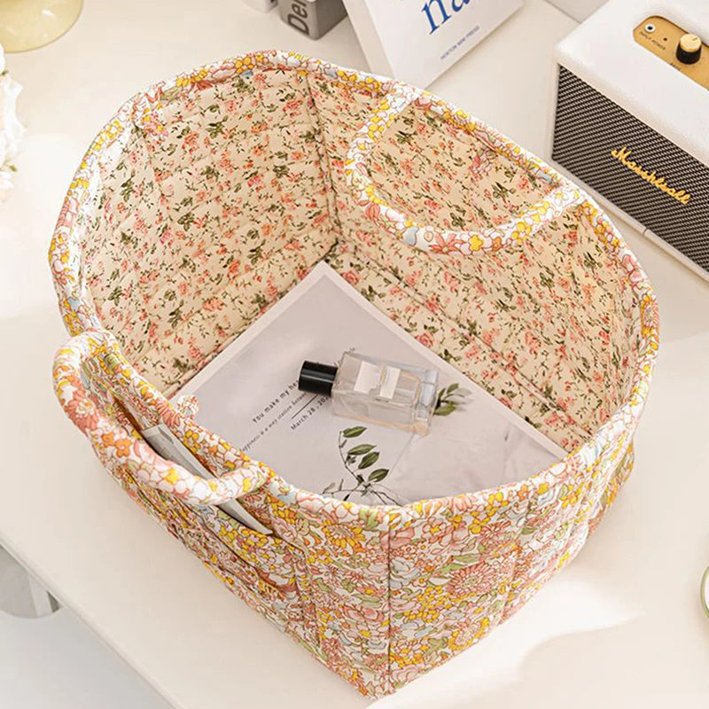 Cesta de Tela con Estampado Floral Grande – Plegable, con Asas para Ropa o Almacenaje Bonito