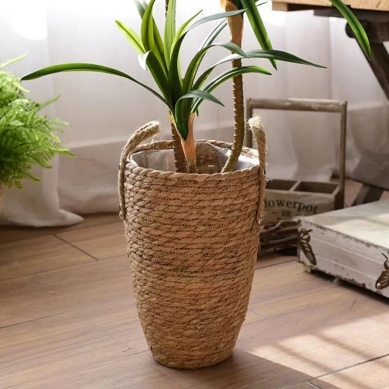 Cesta Alta de Mimbre Natural – Cubremaceta o Cesto para Decoración de Hogar