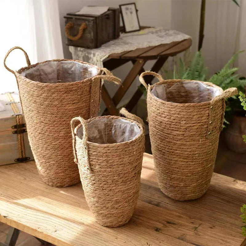 Cesta Alta de Mimbre Natural – Cubremaceta o Cesto para Decoración de Hogar