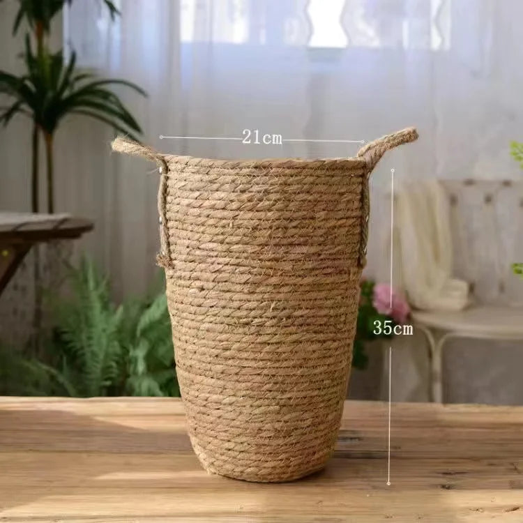Cesta Alta de Mimbre Natural – Cubremaceta o Cesto para Decoración de Hogar