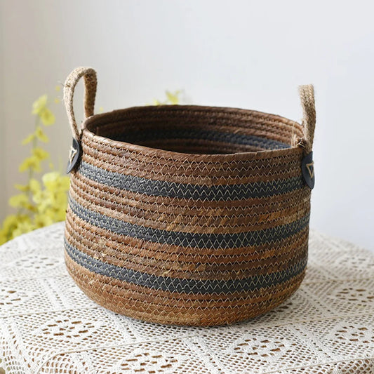Cesta de Cuerda de Paja Tejida – Multiusos para Ropa, Juguetes o Almacenaje (Estilo Mimbre)