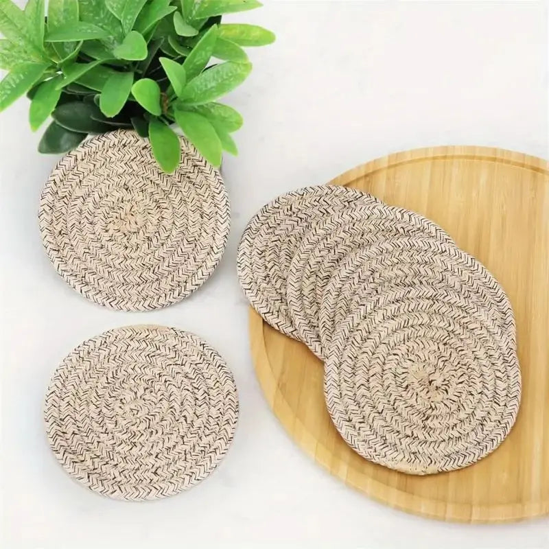 Set de 8 Posavasos de Algodón – Tejido Boho Absorbente para Mesa de Café (Estilo Minimalista y Cuqui)