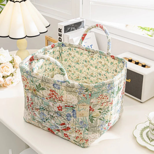 Cesta de Tela con Estampado Floral Grande – Plegable, con Asas para Ropa o Almacenaje Bonito