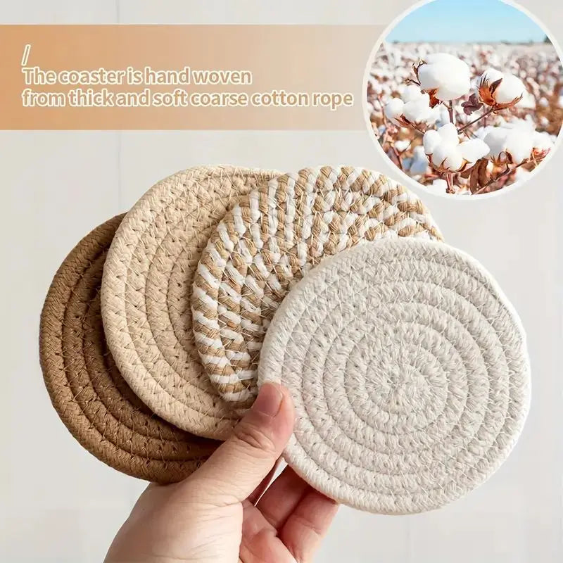 Set de 8 Posavasos de Algodón – Tejido Boho Absorbente para Mesa de Café (Estilo Minimalista y Cuqui)