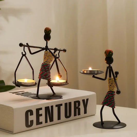 Candelabros de Metal Abstracto – Figuras Hechas a Mano, Estilo Vintage Bohemio Colorido
