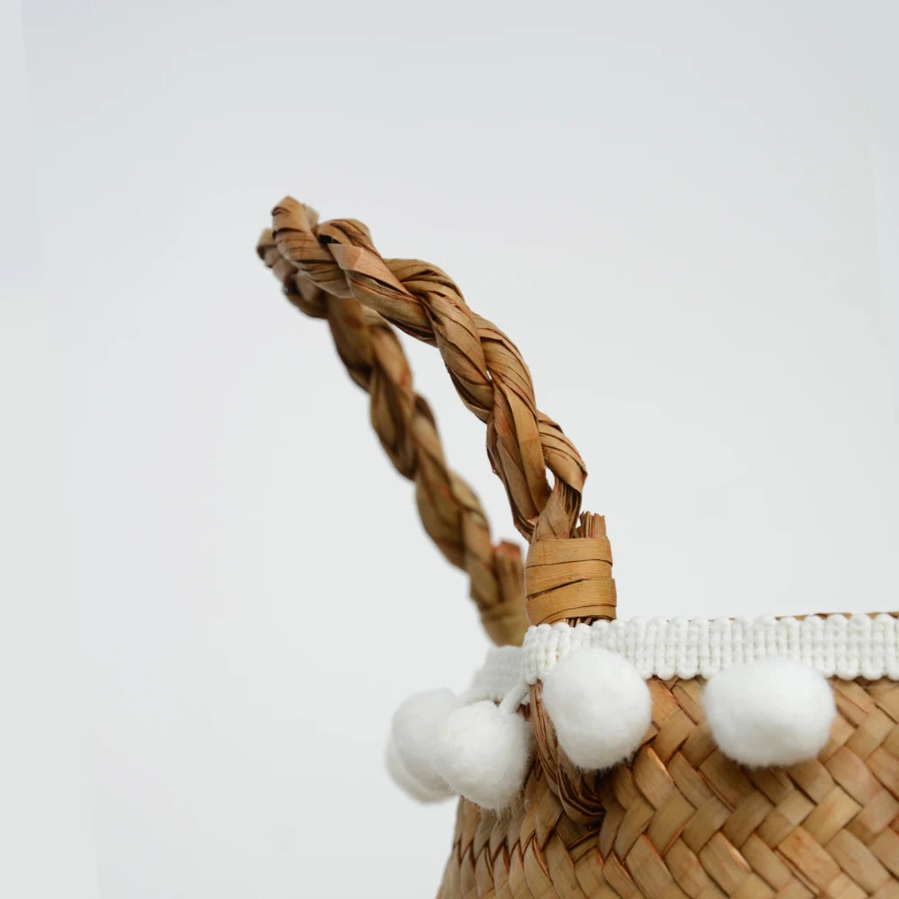 Cesta Asas de Fibras Naturales – Tejida a Mano y Plegable, Estilo Boho Nórdico Multiusos