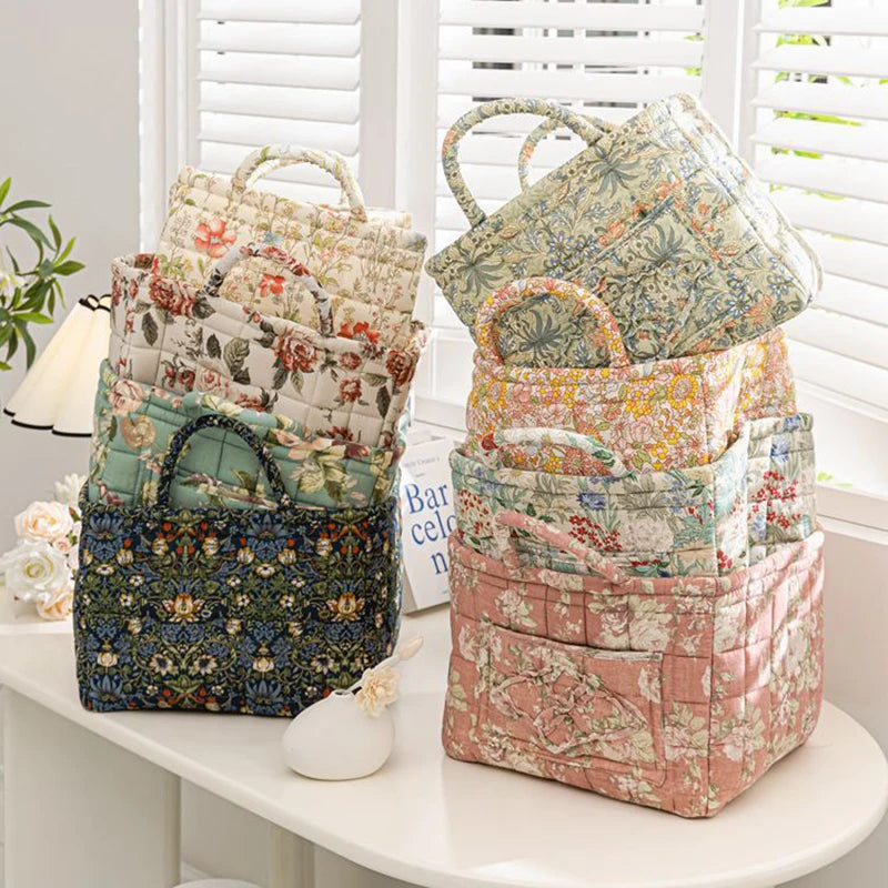 Cesta de Tela con Estampado Floral Grande – Plegable, con Asas para Ropa o Almacenaje Bonito