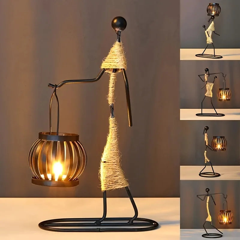 Candelabros de Metal Abstracto – Figuras Hechas a Mano, Estilo Vintage Bohemio