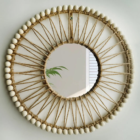 Espejo Decorativo Colgante Tejido a Mano – Estilo Nórdico para Pared, Sofá o Recibidor