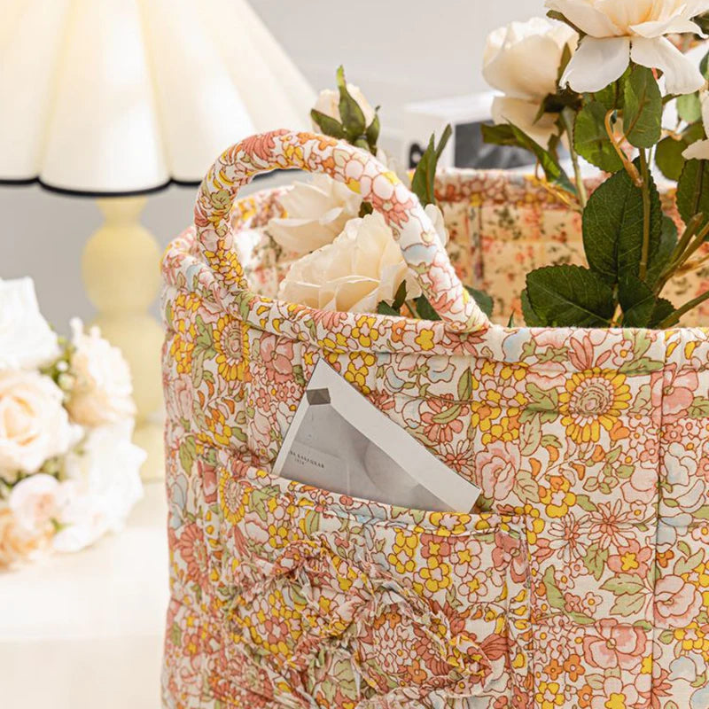 Cesta de Tela con Estampado Floral Grande – Plegable, con Asas para Ropa o Almacenaje Bonito