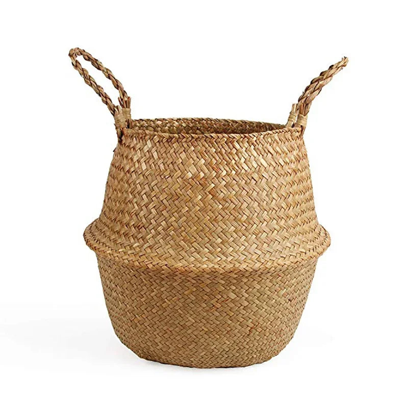 Cesta Asas de Fibras Naturales – Tejida a Mano y Plegable, Estilo Boho Nórdico Multiusos