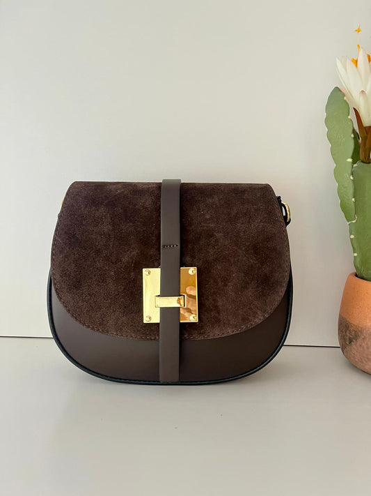 Bolso Bandolera Piel DuoTexturas - Marrón Chocolate