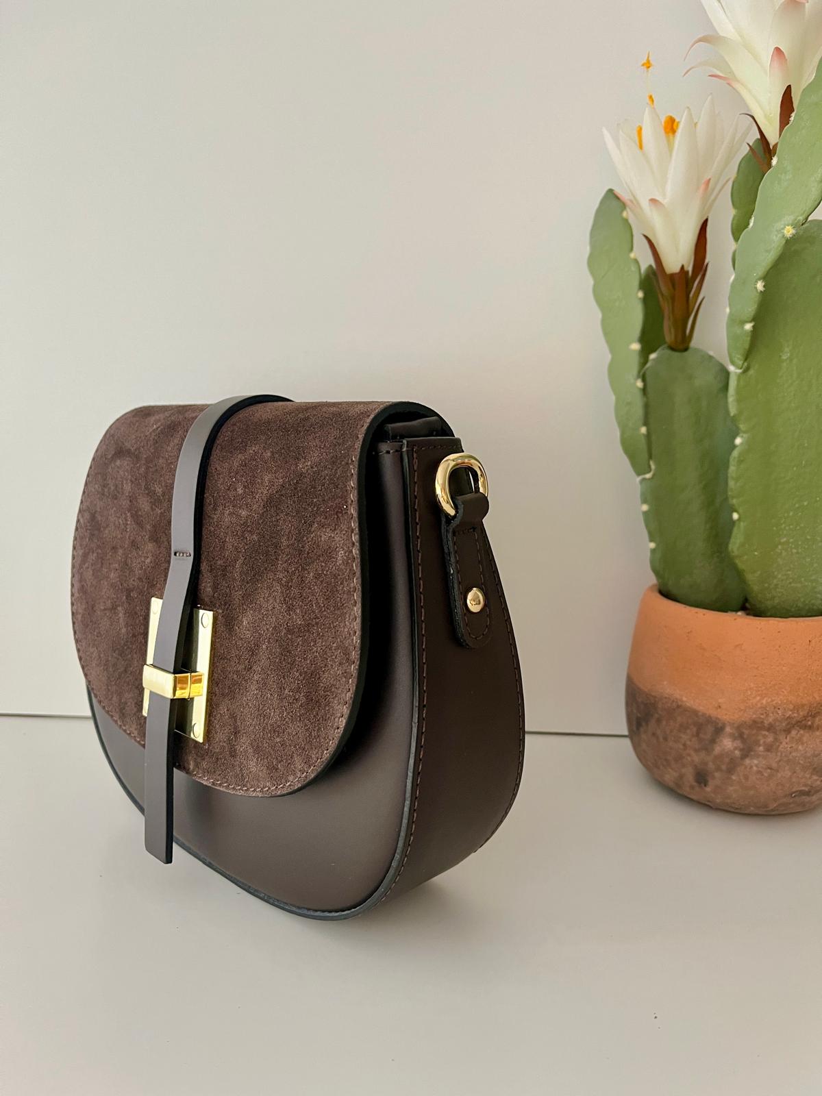 Bolso Bandolera Piel DuoTexturas - Marrón Chocolate