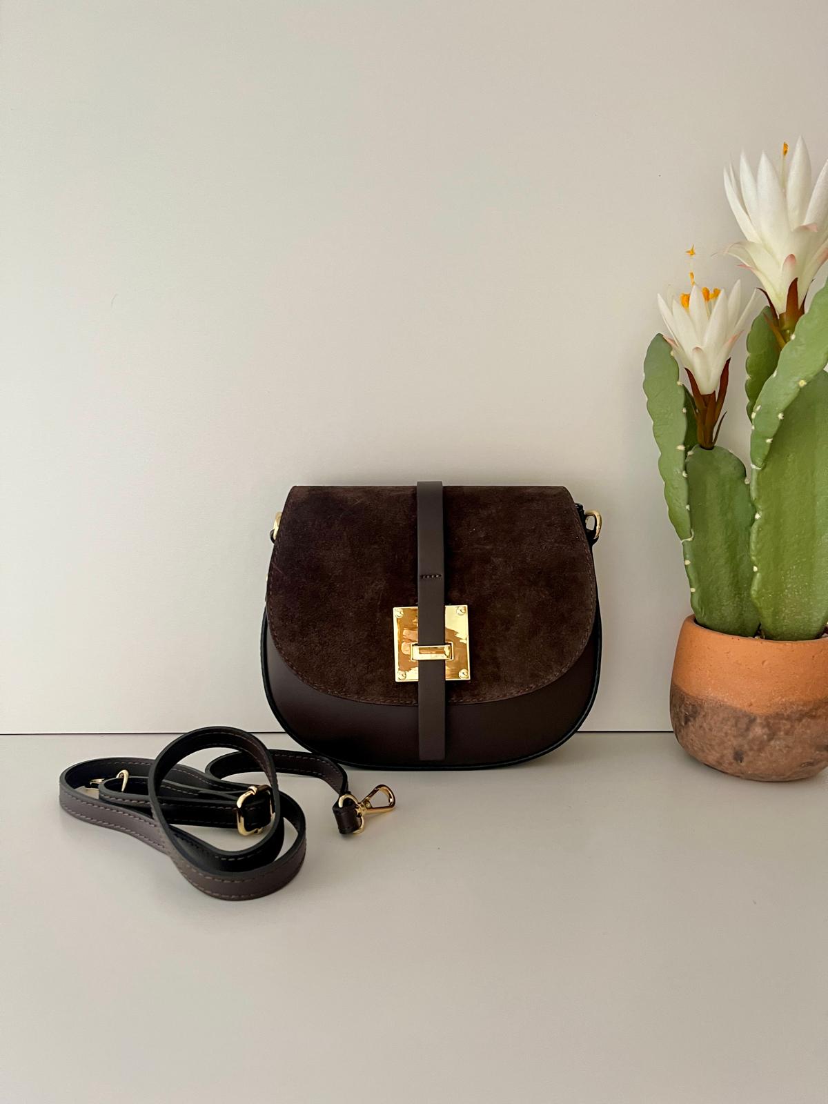 Bolso Bandolera Piel DuoTexturas - Marrón Chocolate