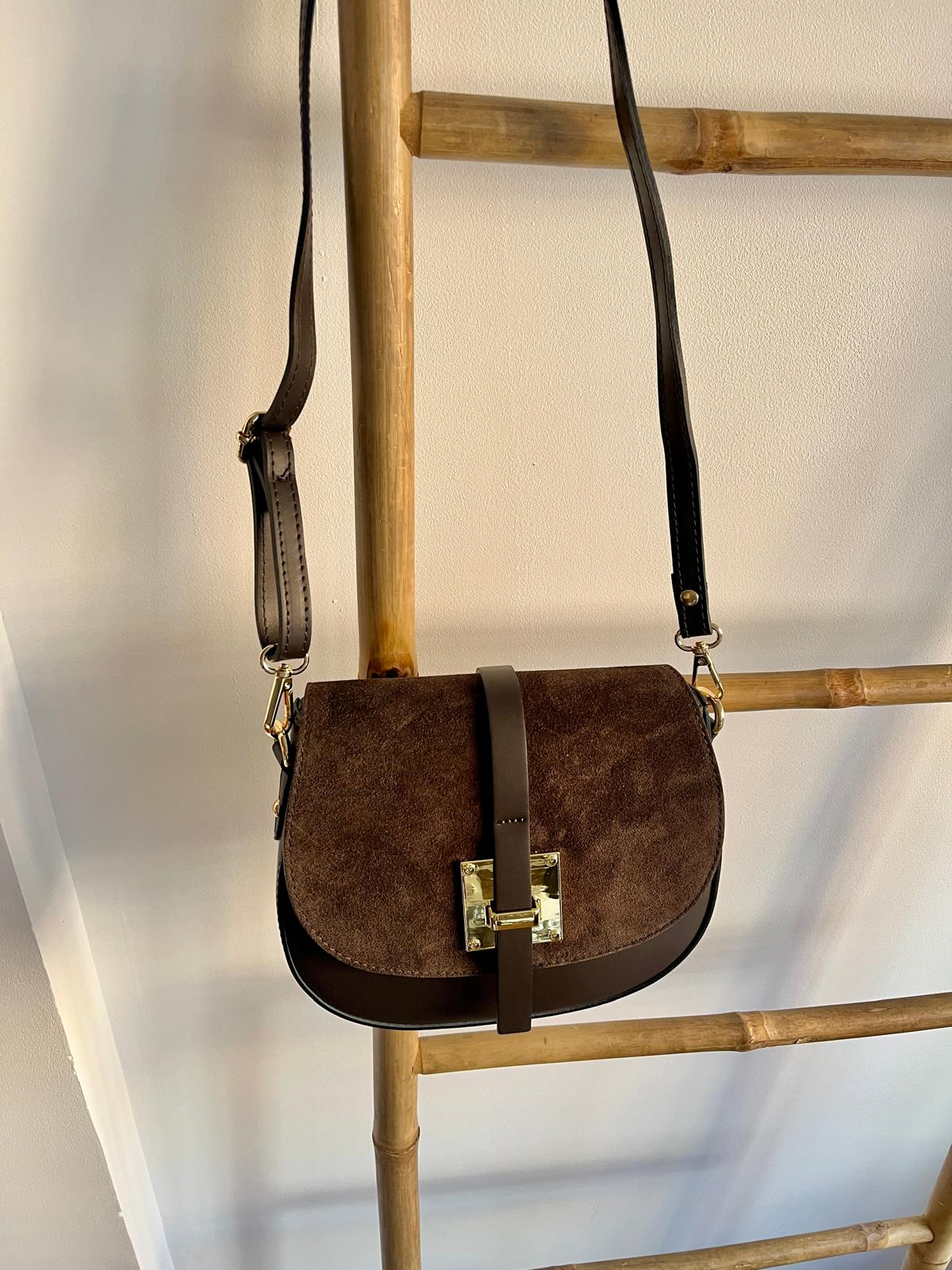 Bolso Bandolera Piel DuoTexturas - Marrón Chocolate