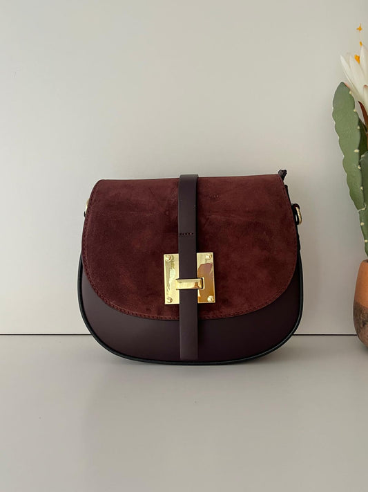 Bolso Bandolera Piel DuoTexturas - Burdeos