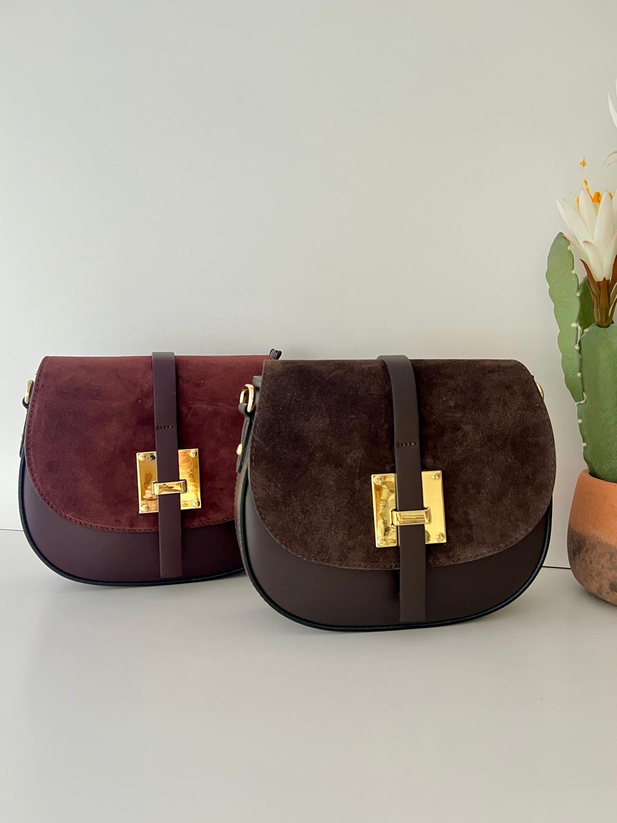 Bolso Bandolera Piel DuoTexturas - Burdeos