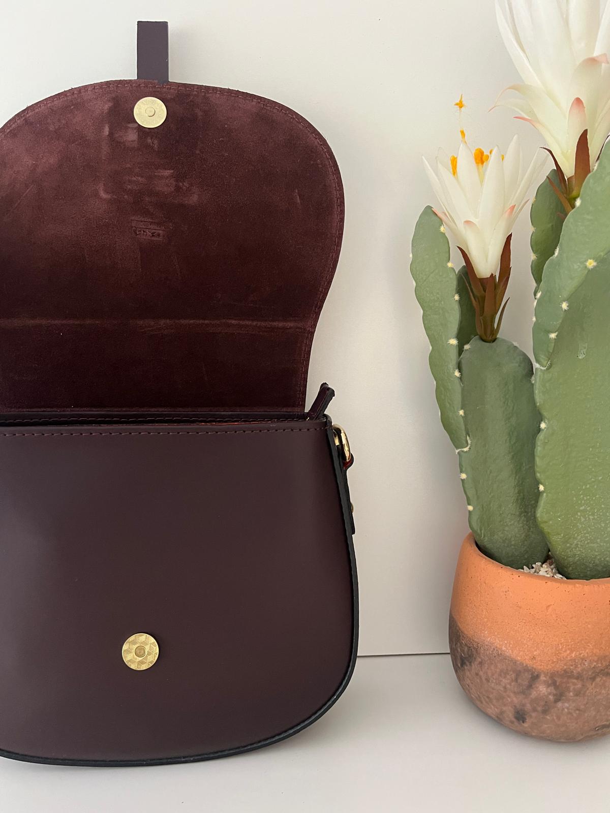 Bolso Bandolera Piel DuoTexturas - Burdeos