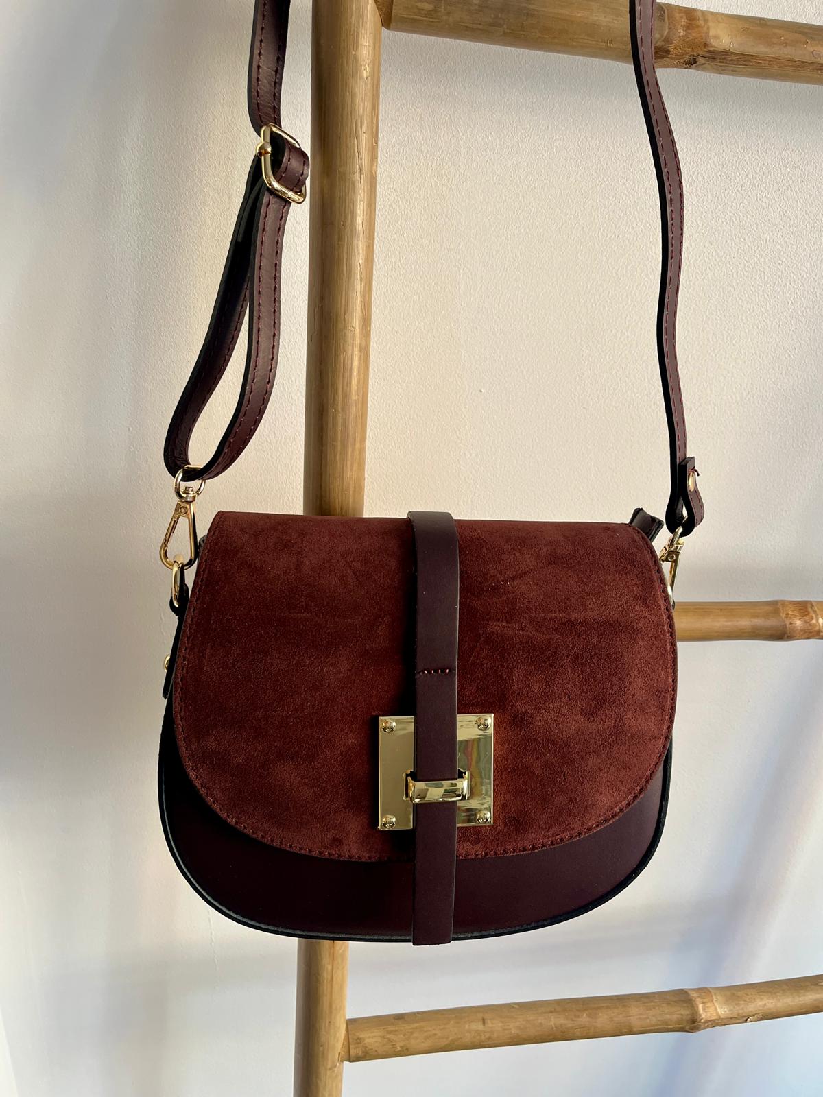 Bolso Bandolera Piel DuoTexturas - Burdeos