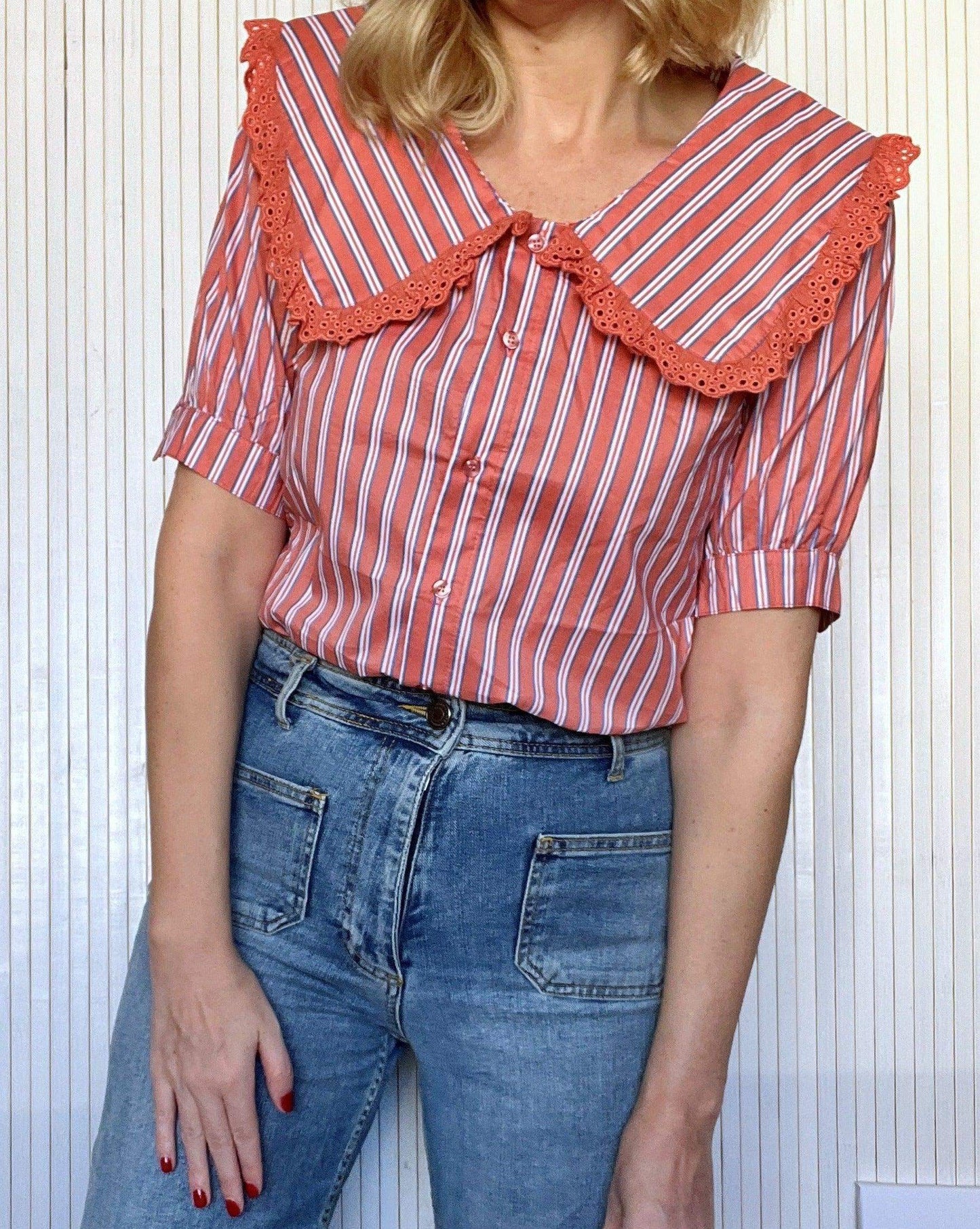 Camisa Cuello Bobo Rayas Naranja-Pepa Comanechi-camisas,ROPA