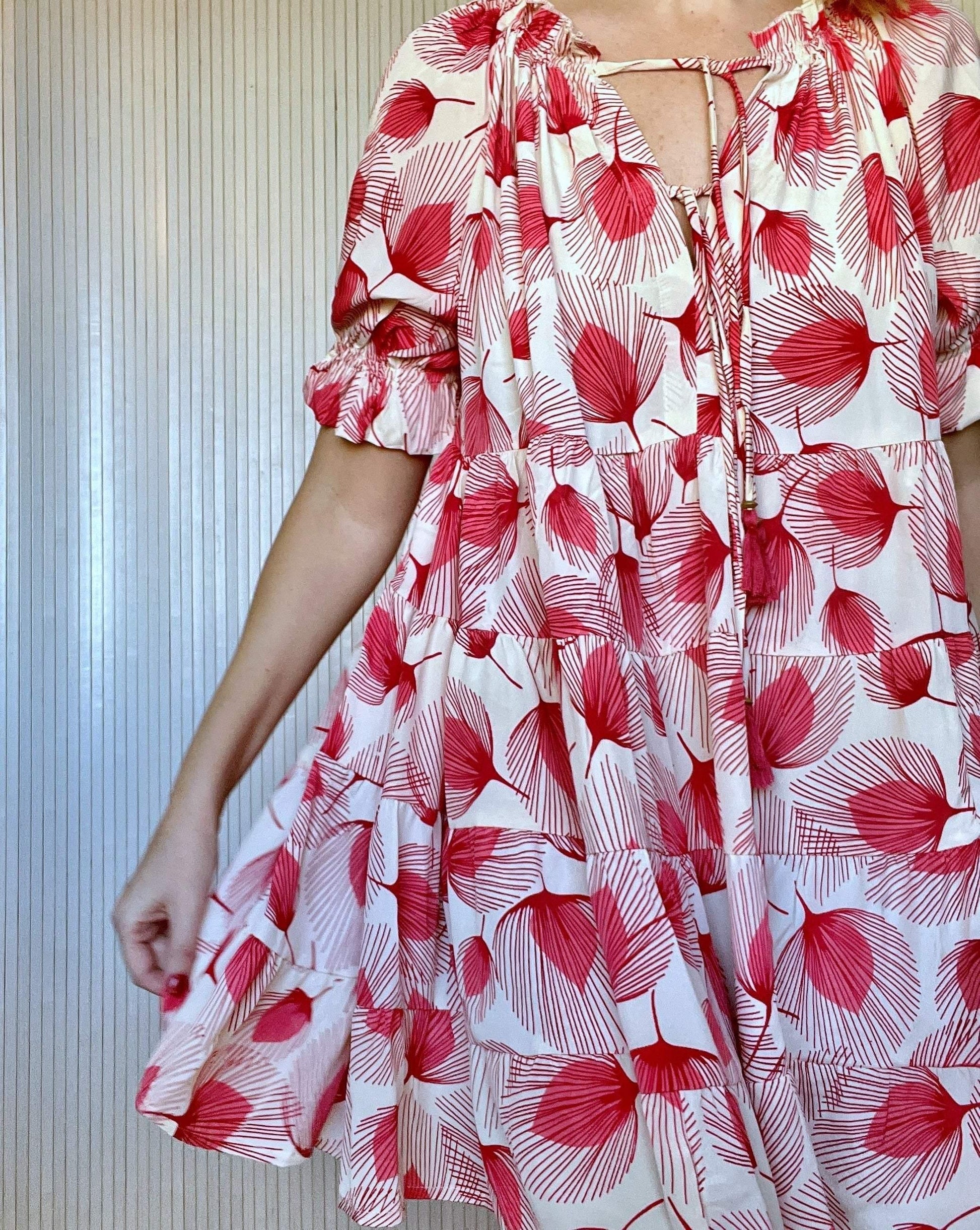 Vestido Mini BabyDoll Hojas Coral-Pepa Comanechi-ROPA,vestidos