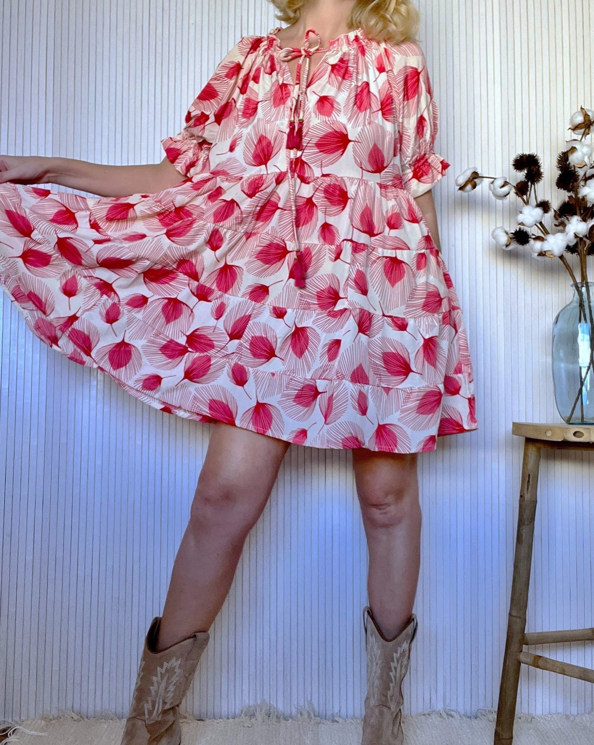 Vestido Mini BabyDoll Hojas Coral-Pepa Comanechi-ROPA,vestidos