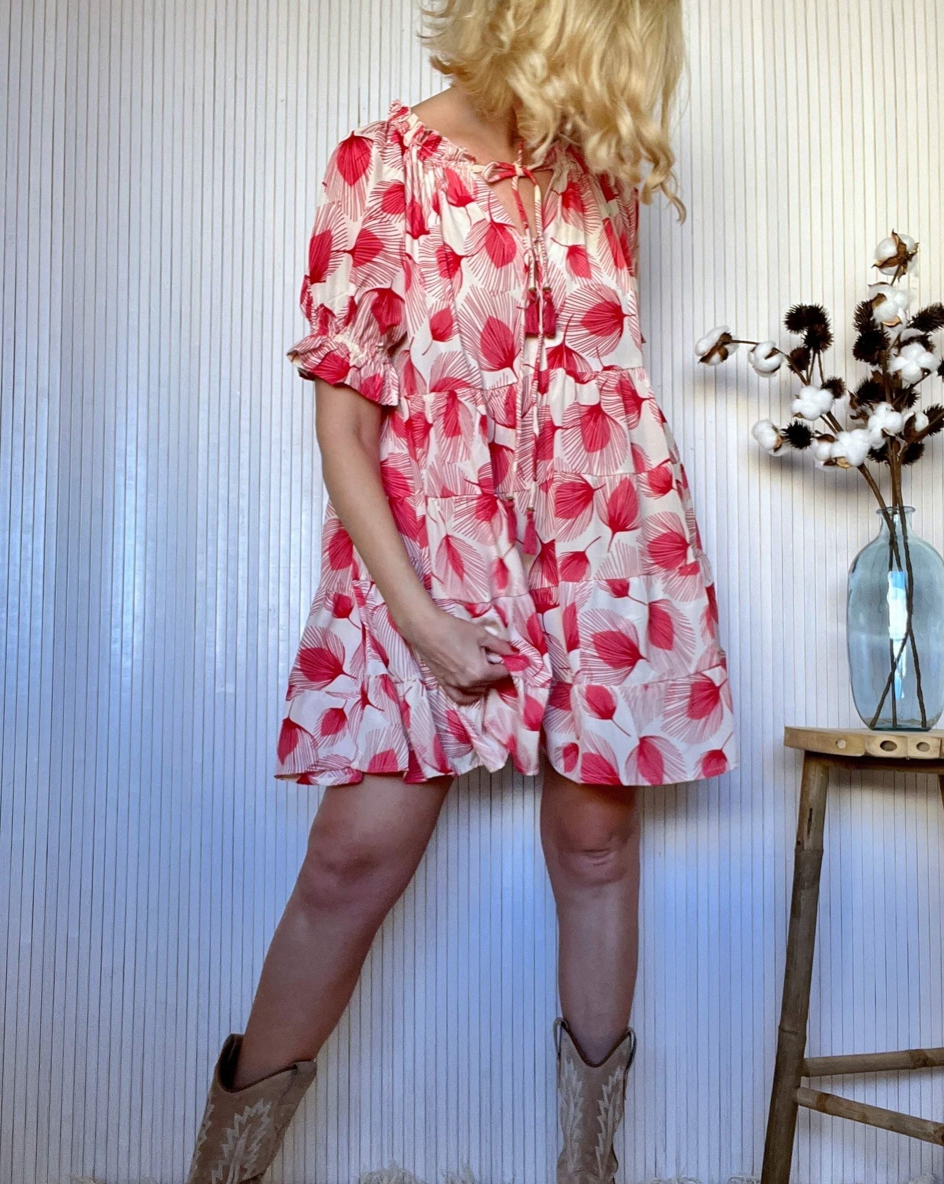 Vestido Mini BabyDoll Hojas Coral-Pepa Comanechi-ROPA,vestidos