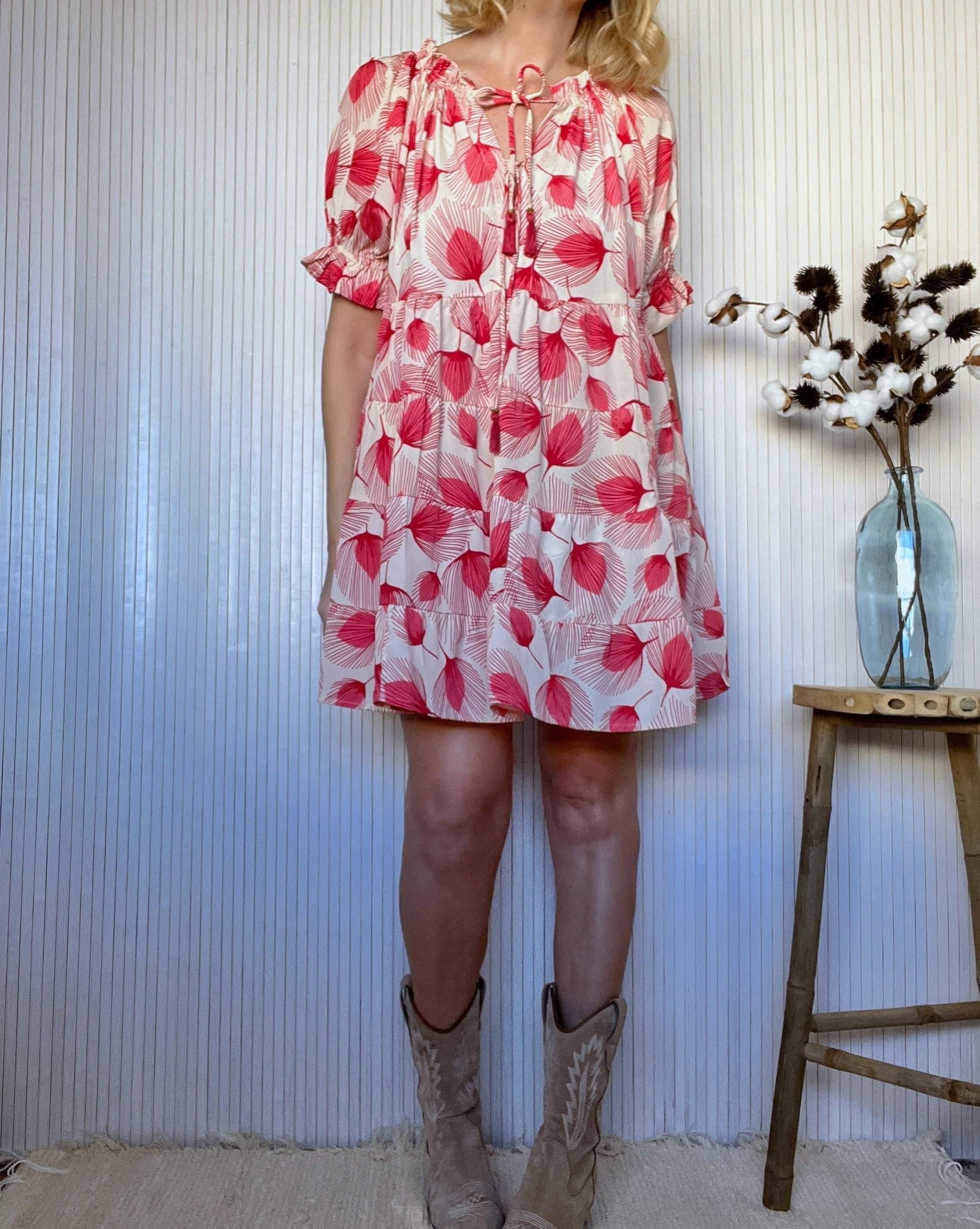 Vestido Mini BabyDoll Hojas Coral-Pepa Comanechi-ROPA,vestidos